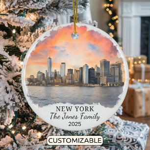 Personalised New York Ornament, New York Ceramic Tree Decoration