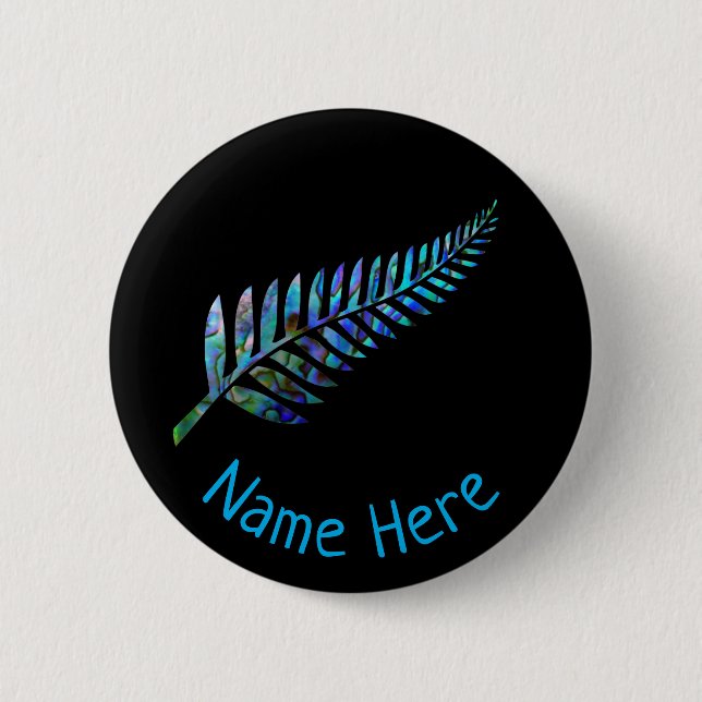 PERSONALISED NEW ZEALAND FERN PAUA 6 CM ROUND BADGE (Front)