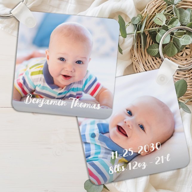 Personalised Newborn Baby Photo Name & Birth Stats Key Ring (Creator Uploaded)