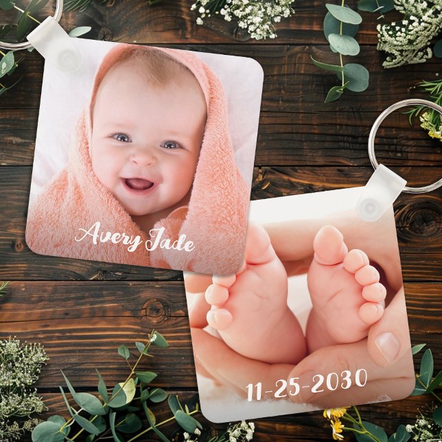 Personalised Newborn Baby Photo Name & Birthday Key Ring (Creator Uploaded)