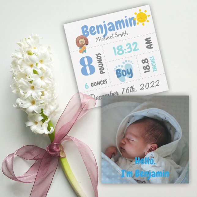 Personalised Newborn Photo Birth Announcement Card (Creator Uploaded)