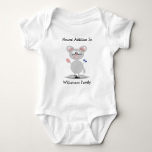Personalised Newest Addition Friendly Mouse Baby Bodysuit