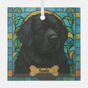Personalised Newfoundland Dog "Stained Glass"  Glass Tree Decoration