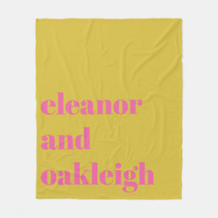 Personalised Newlywed Couple Name Pink Yellow Fleece Blanket