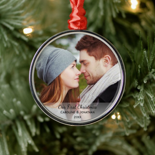 Personalised Newlywed Photo Our First Christmas Metal Tree Decoration (Tree)