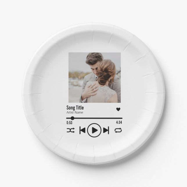 Personalised Newlywed Photo Song Playlist Paper Plate (Front)