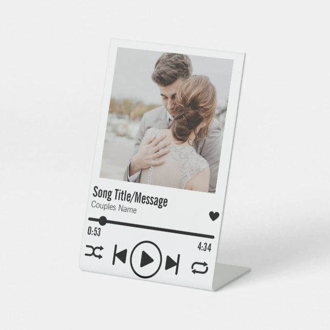 Personalised Newlywed Photo Song Playlist Pedestal Sign (Front)