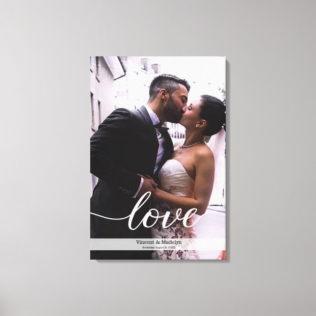 Personalised Newlyweds Wedding Photo Love script Canvas Print (Front)