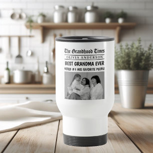 Personalised Newspaper Best Grandma Ever Gift Travel Mug