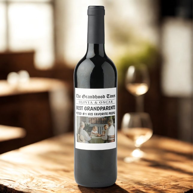 Personalised Newspaper  | Best Grandparents  Wine Label (Creator Uploaded)