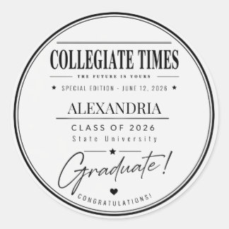 Personalised Newspaper Graduation 2026 Classic Round Sticker