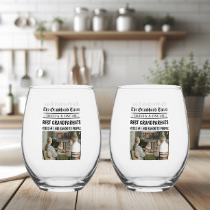 Personalised Newspaper Headline Grandparents Gift Stemless Wine Glass