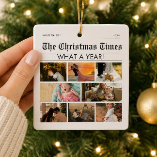 Personalised Newspaper Photo College What A Year Metal Tree Decoration