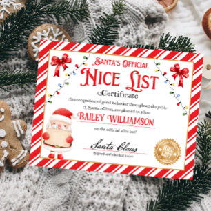 Personalised Nice Certificate From Santa Claus
