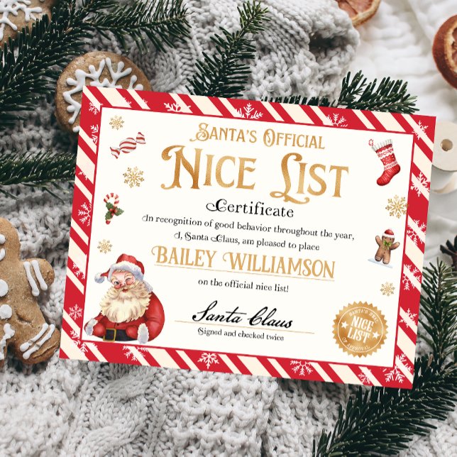 Personalised Nice Certificate From Santa Claus (Nice List Official Santa Claus Certificate )