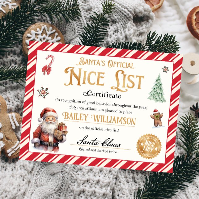Personalised Nice Certificate From Santa Claus (Nice List Official Santa Claus Certificate )