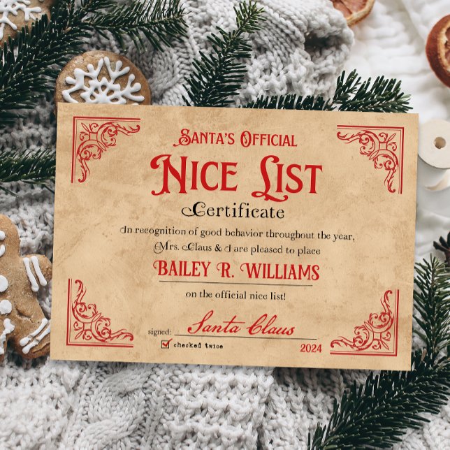Personalised Nice Certificate From Santa Claus (Creator Uploaded)