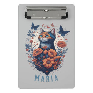 Personalised Nice Kitten Floral Cat  Mini Clipboard