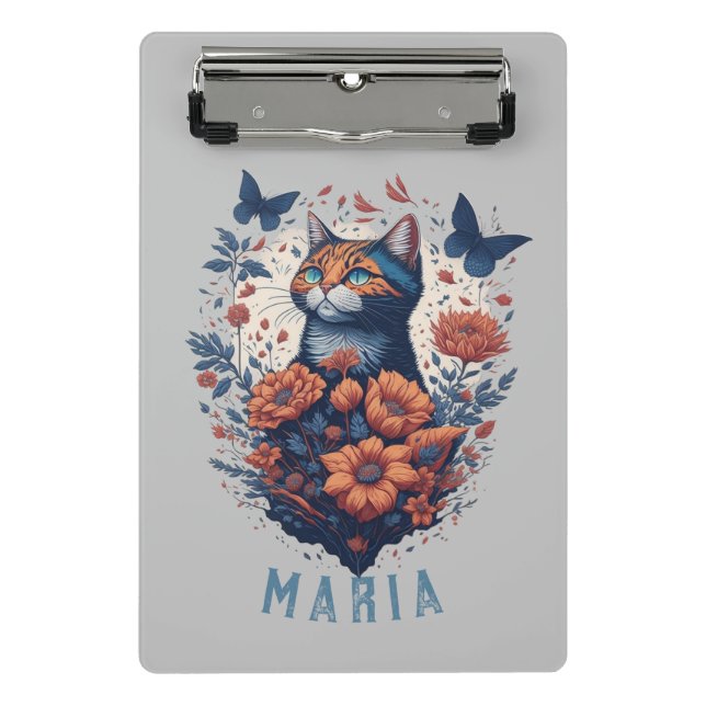 Personalised Nice Kitten Floral Cat  Mini Clipboard (Front)