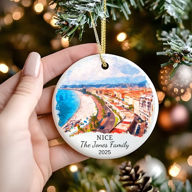 Personalised Nice Ornament, France Gift Ceramic Tree Decoration (Creator Uploaded)