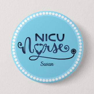 Personalised Nicu Nurse Blue and White 7.5 Cm Round Badge