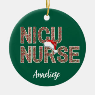 Personalised NICU Nurse Christmas Santa Hat Ceramic Tree Decoration