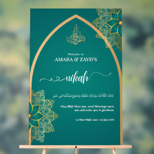 Personalised Nikah Welcome Sign – Gold & Deep Teal