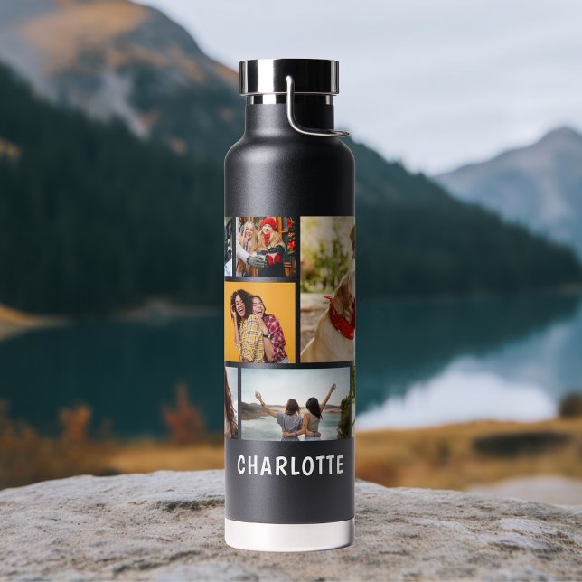Personalised Nine Photo Collage Custom Name Gift Water Bottle (Creator Uploaded)