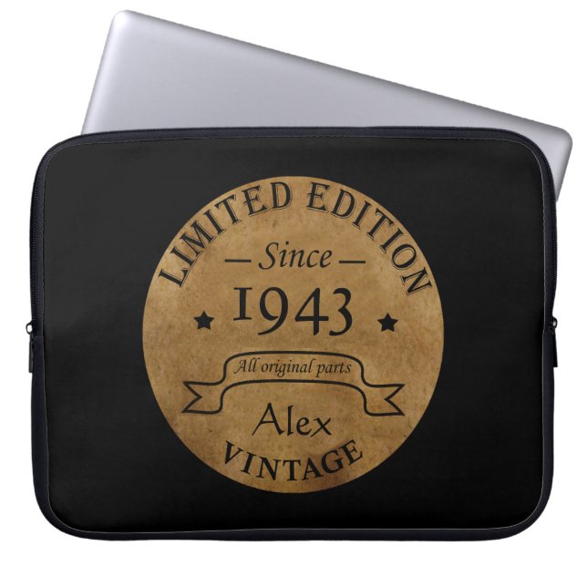 Personalised ninety vintage 90th birthday party laptop sleeve (Front)