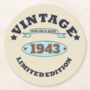 Personalised ninety vintage 90th birthday party round paper coaster