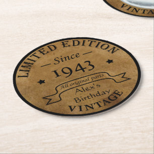 Personalised ninety vintage 90th birthday party round paper coaster