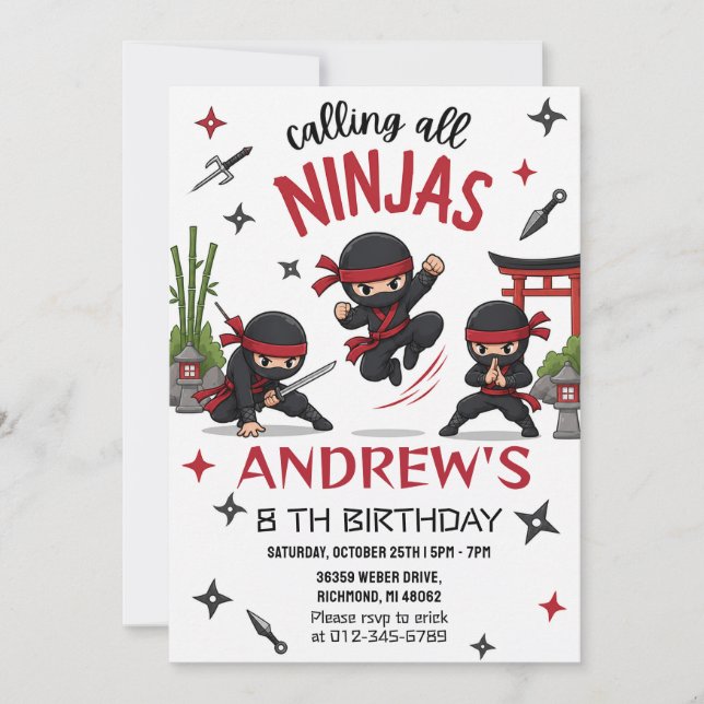 Personalised Ninja Birthday Invitation (Front)