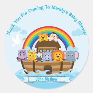 Personalised Noah's Ark Baby Shower Thank You Classic Round Sticker