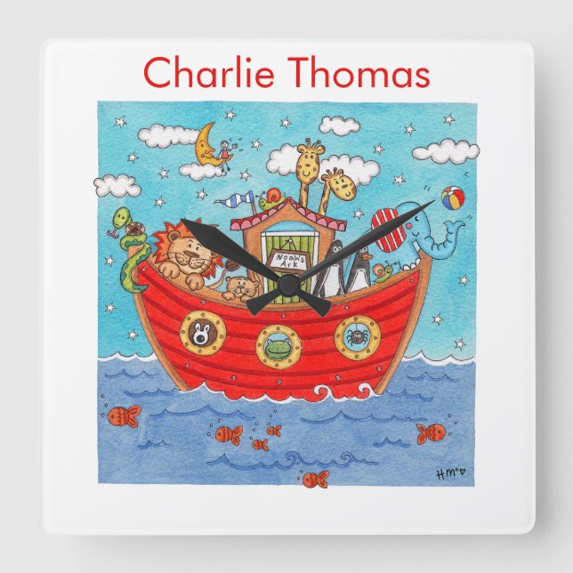 Personalised Noah's Ark  Square Wall Clock (Front)