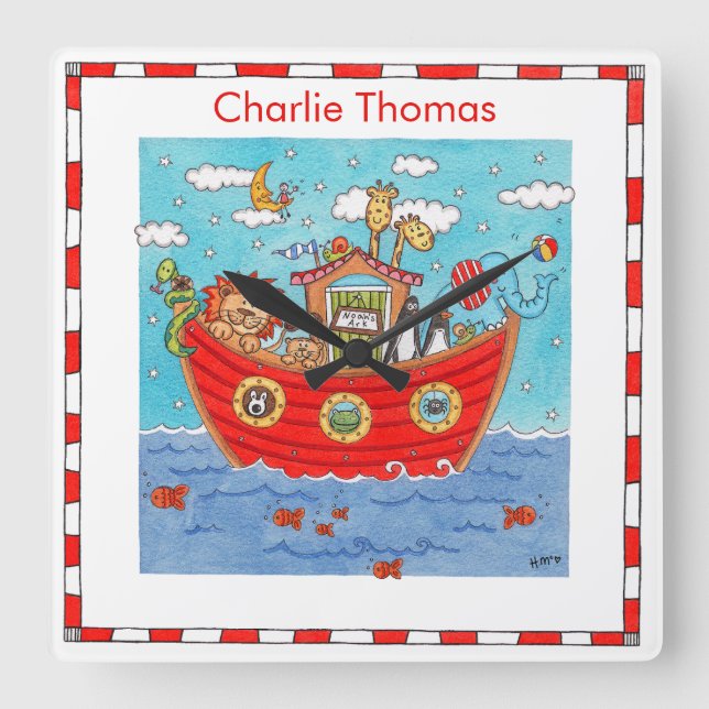 Personalised Noah's Ark  Square Wall Clock (Front)