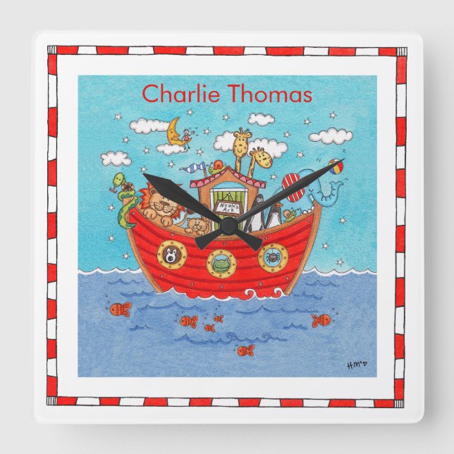 Personalised Noah's Ark  Square Wall Clock (Front)