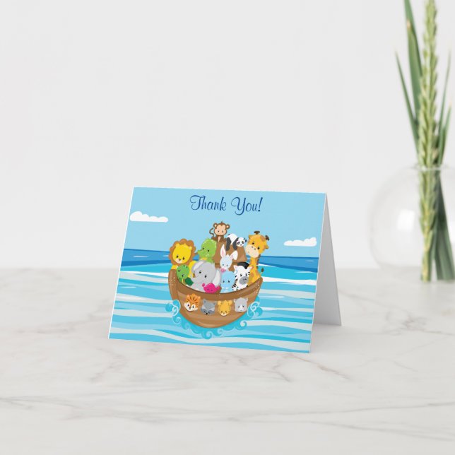 Personalised Noah's Ark Theme with Baby Animals Thank You Card (Front)