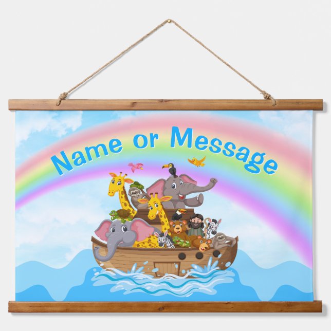 Personalised, Noah's Ark Wall Decor, Baby to Kids Hanging Tapestry (Front)