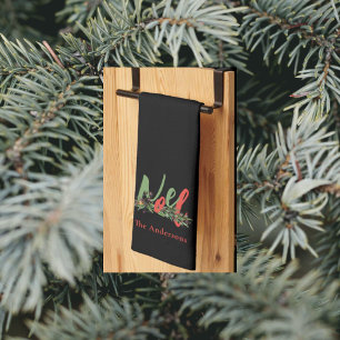 Personalised Noel Red & Green Christmas Tea Towel