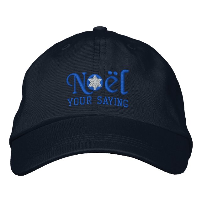 Personalised Noel Snowflake in Blue Embroidered Hat (Front)