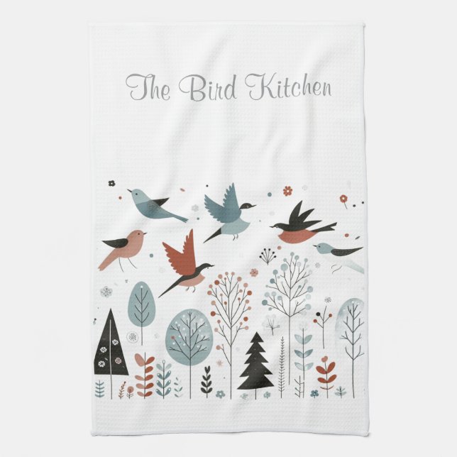 Personalised Nordic Birds and Forest Tea Towel (Vertical)