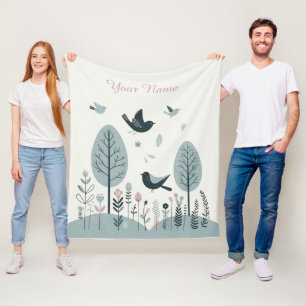 Personalised Nordic Birds & Forest  Fleece Blanket