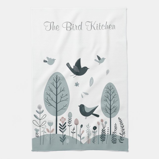 Personalised Nordic Birds Tea Towel (Vertical)