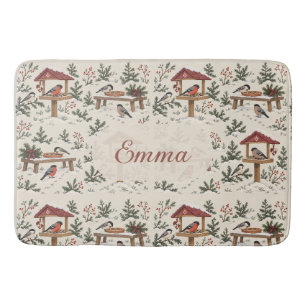 Personalised Nordic Christmas Bird Feeder Scene Bath Mat
