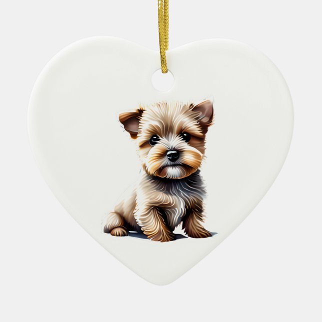 Personalised Norfolk Terrier Puppy Ceramic Tree Decoration (Front)