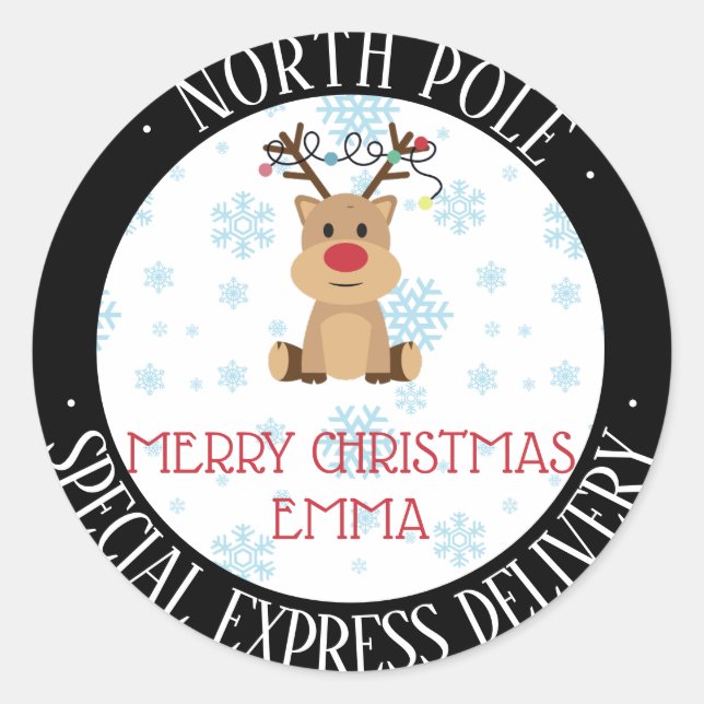 Personalised North Pole Classic Round Sticker (Front)