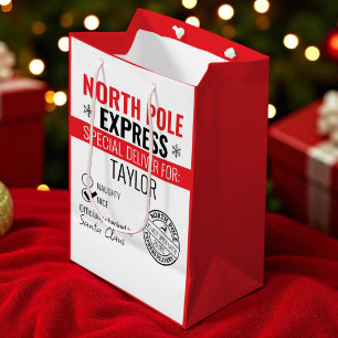 Personalised North Pole Express Delivery Christmas Medium Gift Bag