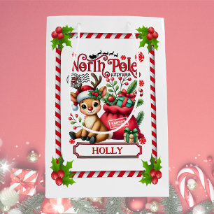 Personalised North Pole Express Reindeer Medium Gift Bag