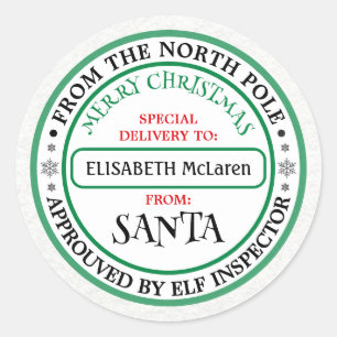 Personalised North Pole Santa Name Sticker
