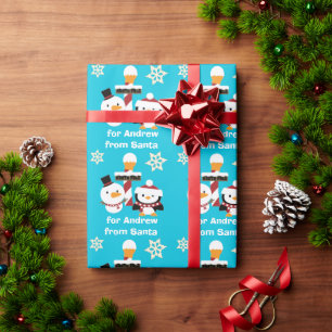 Personalised North Pole Snowman Penguin Christmas Wrapping Paper